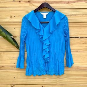 Ruffled V Neck Crinkled Long Sleeve Blouse MP
